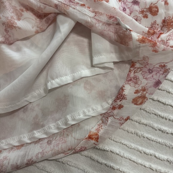 Anna Kaci Chiffon White Pink Floral Long Sleeve SzXL Cottagecore Flowy Feminine - Picture 6 of 8